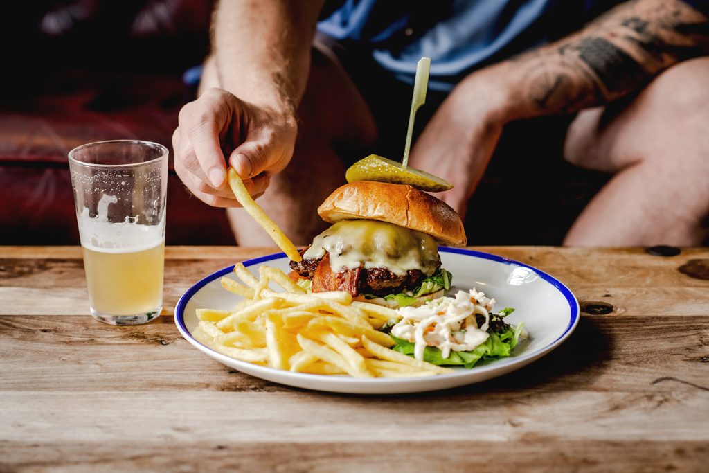 Burger and chips at the George pub in Tunbridge Wells