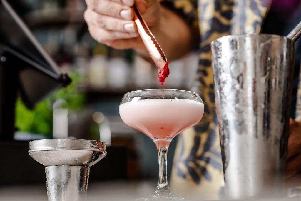 Pink cocktail served at cocktail bar in Tunbridge Wells