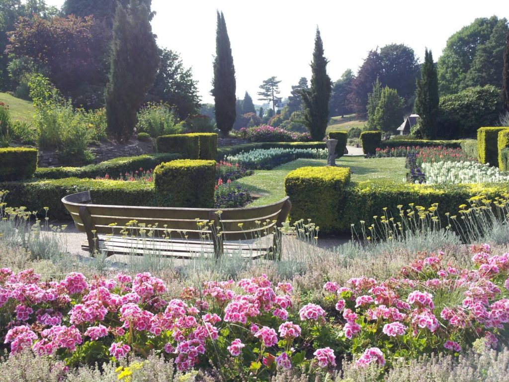 calverley grounds in tunbridge wells, with cypress trees and flower beds