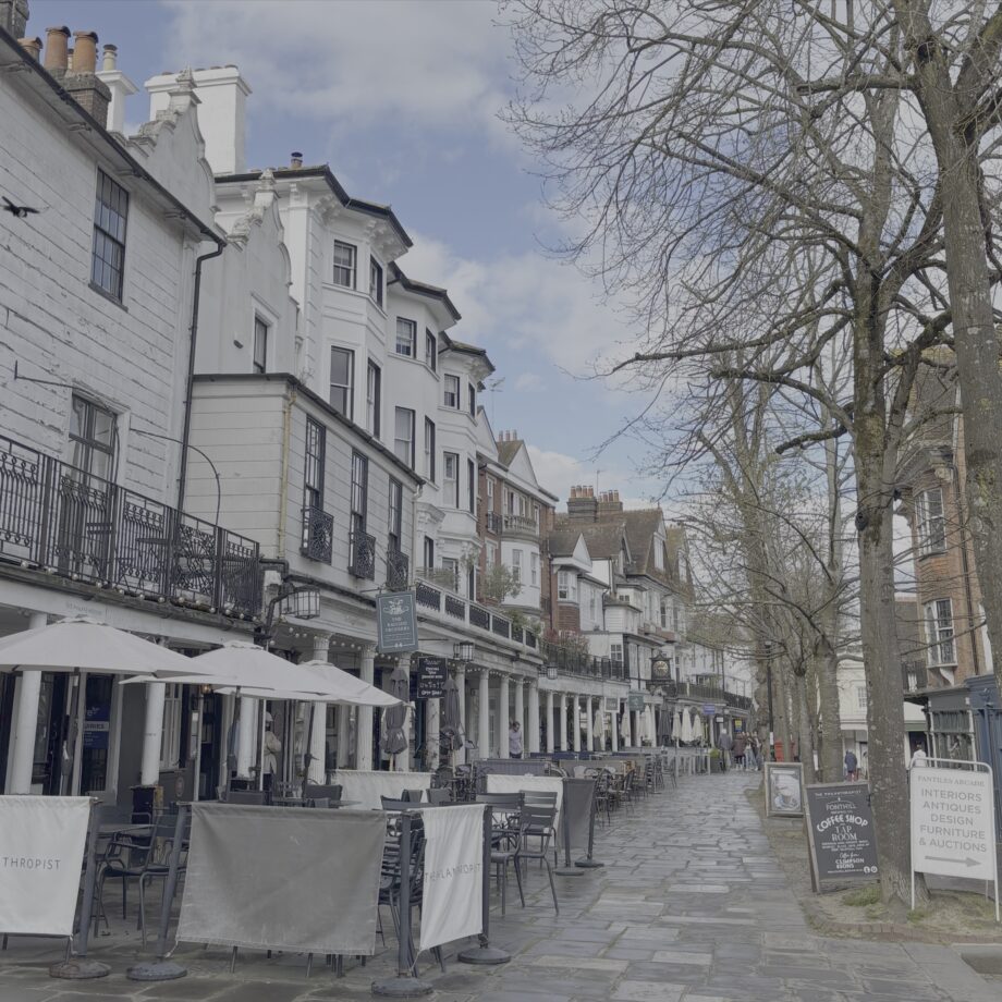 The Pantiles in Tunbridge Wells, colonnade with small cafes and shops